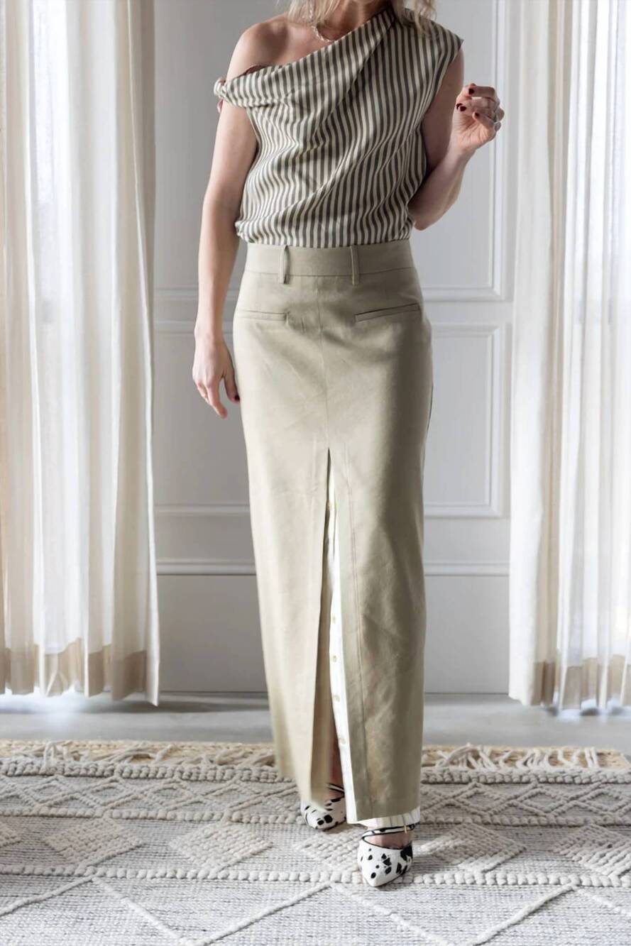 NEW ALYSI striped off the shoulder top in khaki/ivory